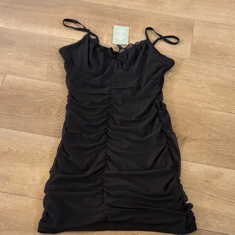 H&M Black Ruched Mini Dress